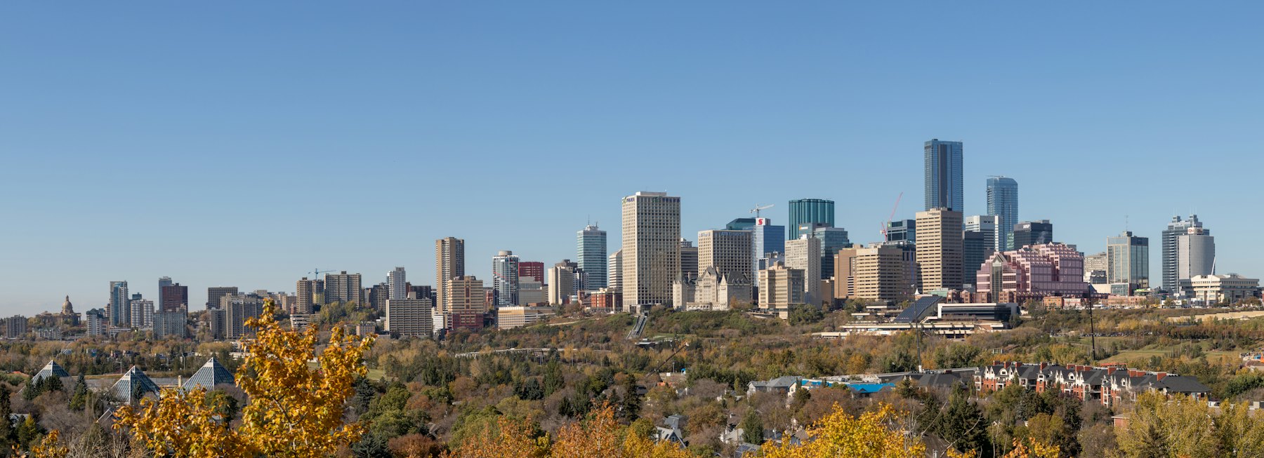 Downtown Edmonton above the North Saskatchewan river valley in autumn